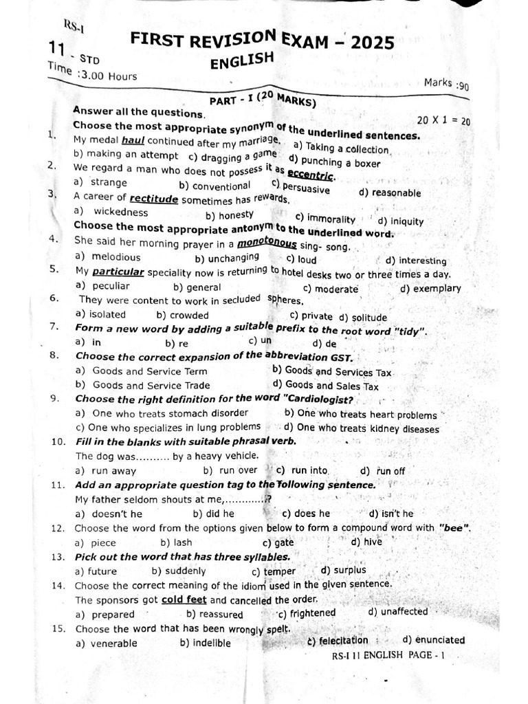 Xi English First Revision | PDF