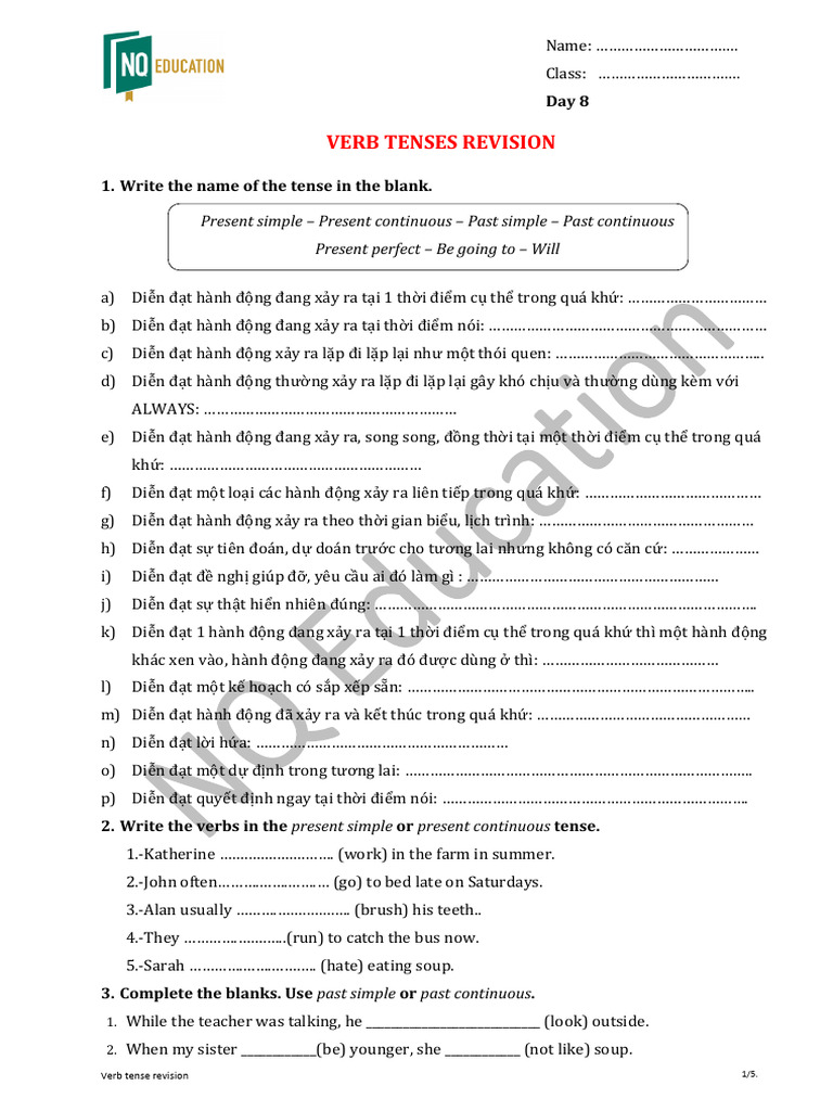 D8 Verb Tenses Revision | PDF | Language Mechanics | Grammar