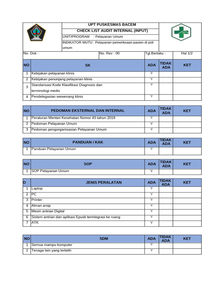 Audit Internal Pelayanan Umum Puskesmas | PDF