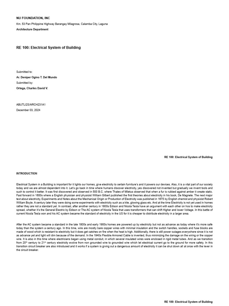 Electrical Systems in Building Design | PDF | Electrical Wiring | Wire