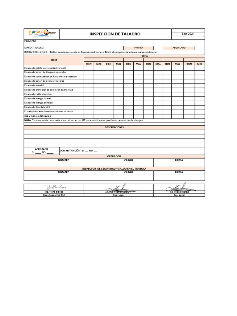 Inspección de Taladro - Informe FPRE 044 | PDF