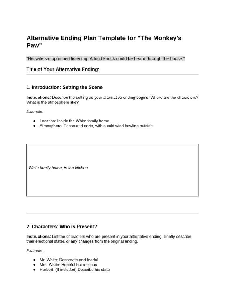 Alternative Ending Draft Template For - The Monkey's Paw | PDF
