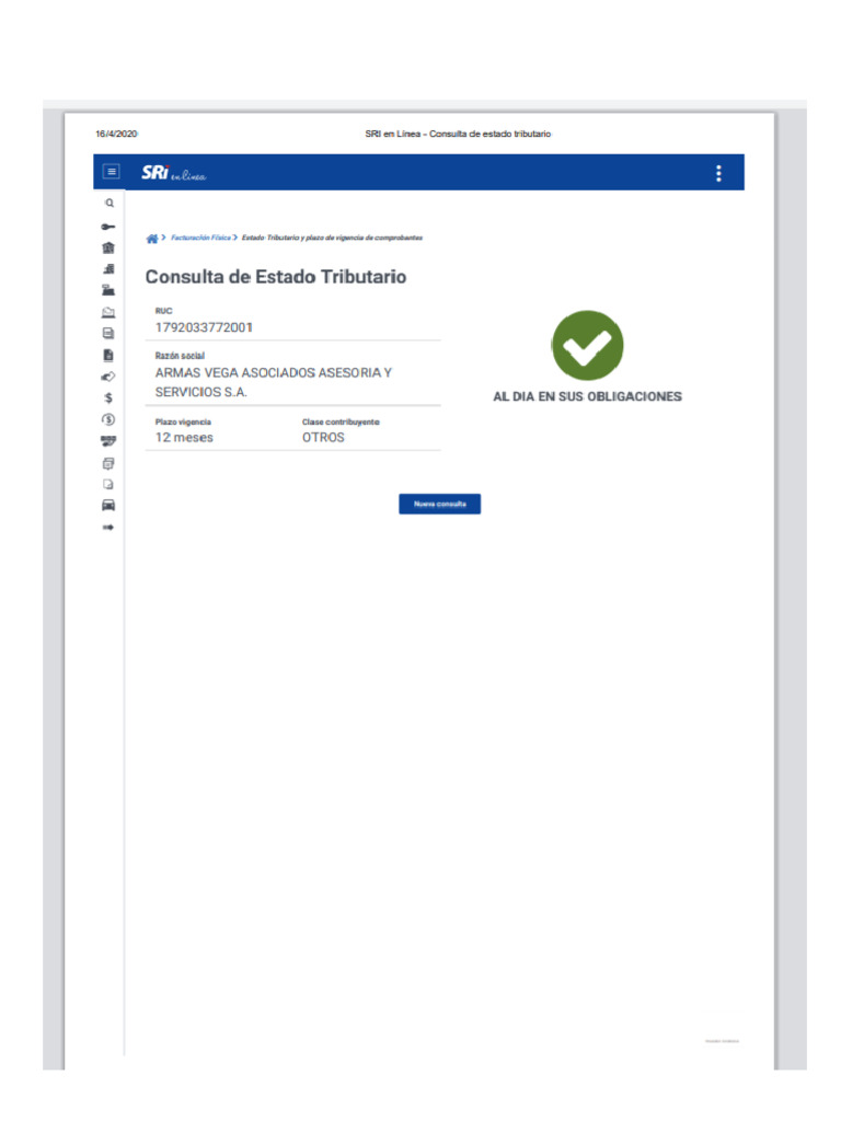 Consulta estado tributario armas vega asociados pdf