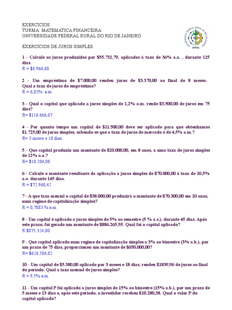 Exercícios de Juros Simples para 8º Ano | PDF | Juros | Dinheiro