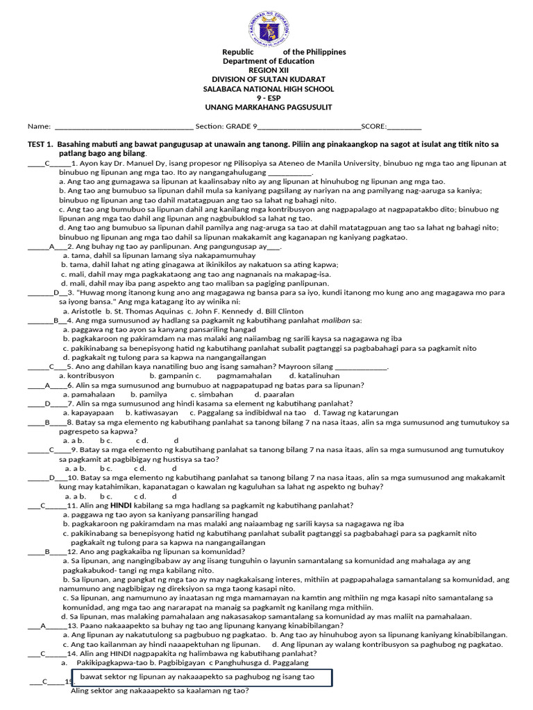 1ST QUARTER ESP 9 | PDF