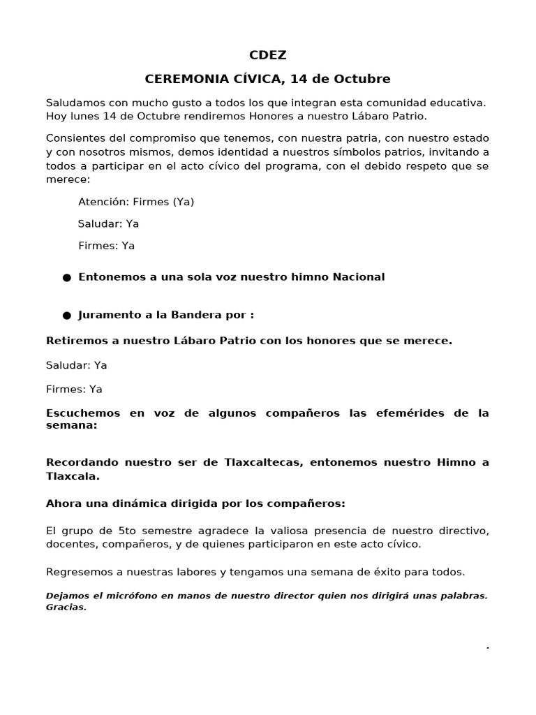 Ceremonia Cívica del 14 de Octubre | PDF
