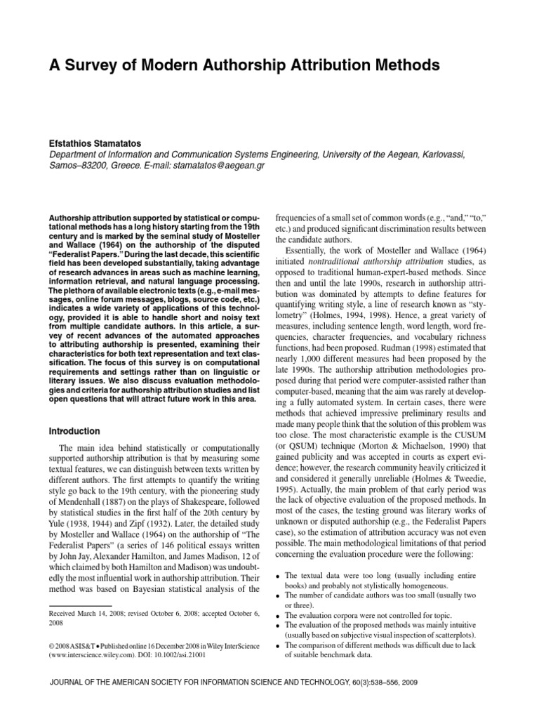 Survey of Authorship Attribution Methods | PDF | Parsing | Phrase