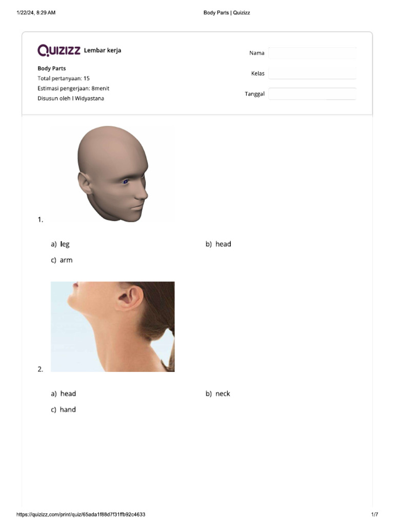 Part of Body - Test | PDF