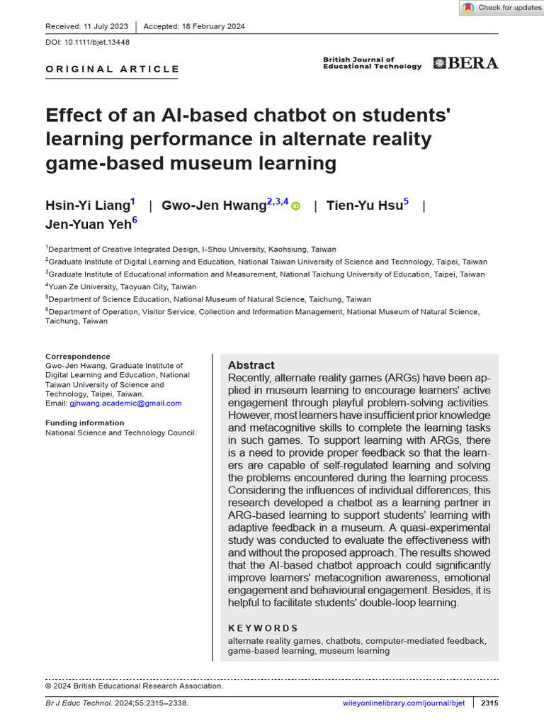 AI Chatbot Enhances Museum Learning | PDF | Metacognition | Learning