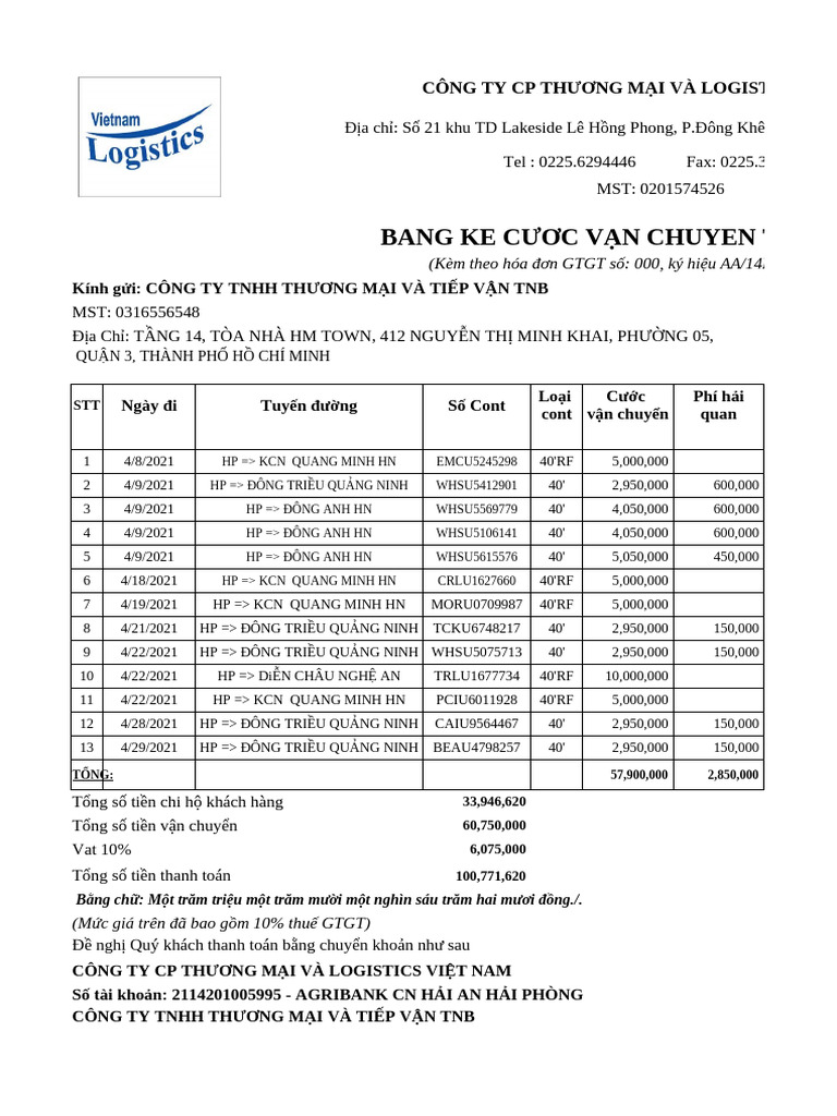 FORM Giấy Báo Nợ-Debit Note TNB | PDF