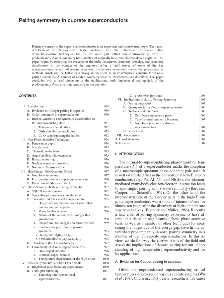 D-Wave Pairing Symmetry in Cuprates | PDF | Superconductivity | Phase ...