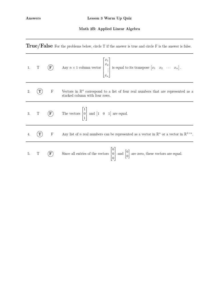 Anderson M2B Lesson 3 Warm Up Quiz Answers | PDF | Euclidean Vector ...