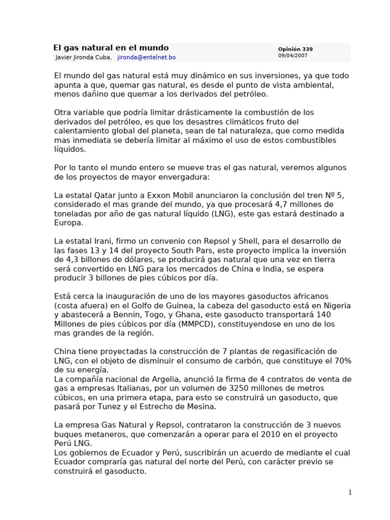 Proyectos Globales de Gas Natural 2023 | PDF | Gas natural licuado ...