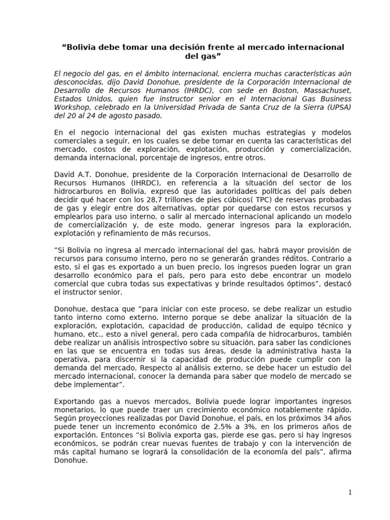 Bolivia y el futuro del gas internacional | PDF | Gas natural licuado ...