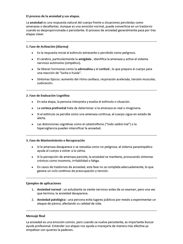 Las 3 etapas de la ansiedad | PDF