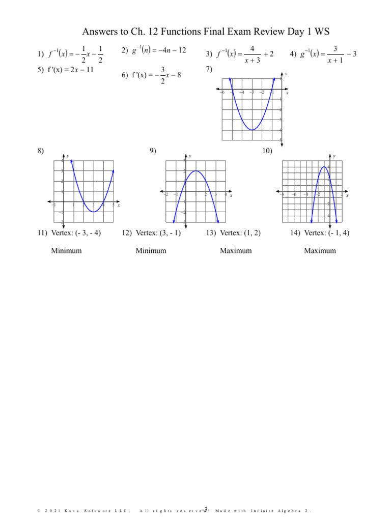 Ch 12 functions final exam review day 1 ws answers pdf graph