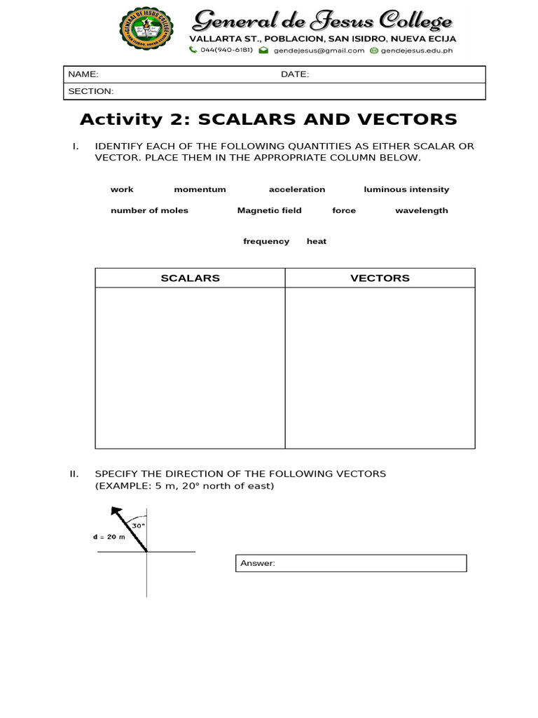 Activity 2 SCALARS AND VECTORS | PDF | Euclidean Vector | Motion (Physics)
