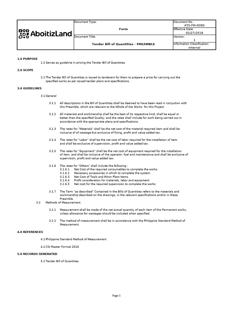 BOQ ACB035009 - SA Big Roadside | PDF | Specification (Technical ...