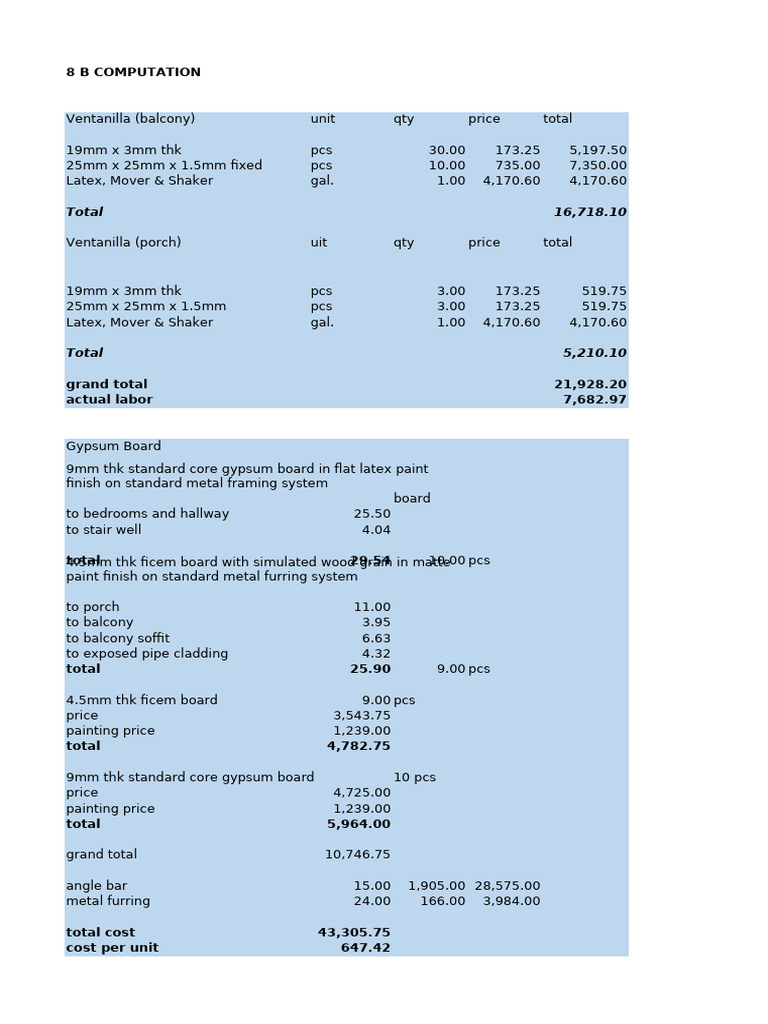 Interior Painting Estimate Breakdown | PDF | Paint | Building Engineering