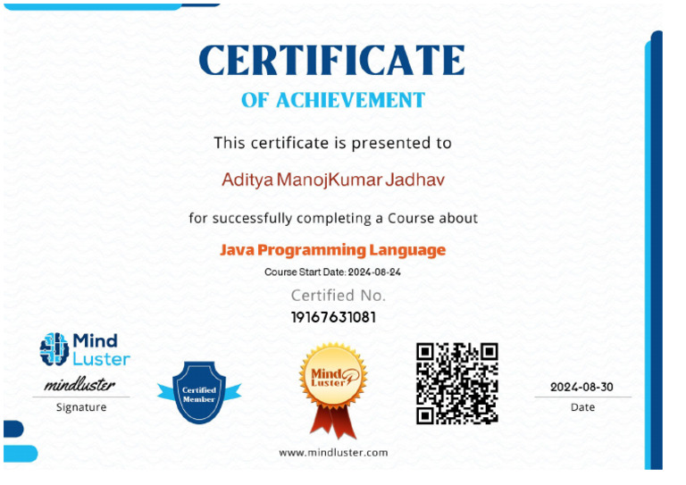 Java Certificate Aditya | PDF
