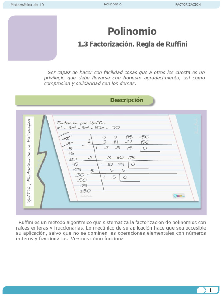 Factorización de Polinomios con Ruffini | PDF | Factorización | Matemáticas