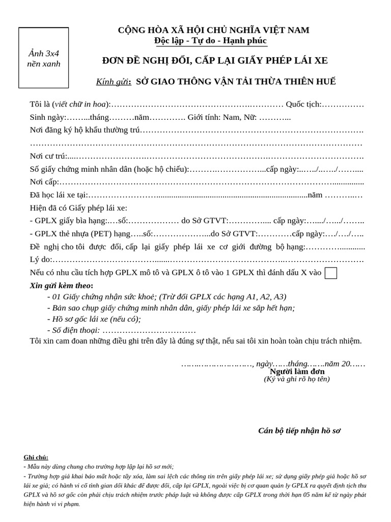 Đơn Đ I GPLX | PDF