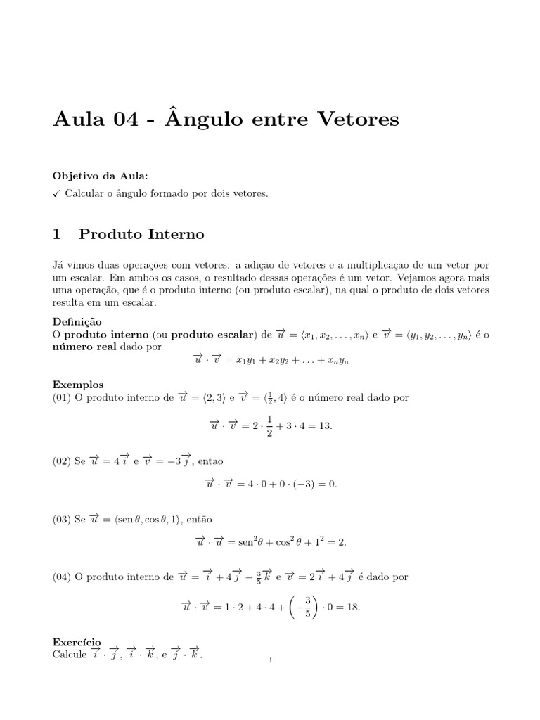 Ângulo e Produto Interno entre Vetores | PDF | Ángulo | Trigonometría