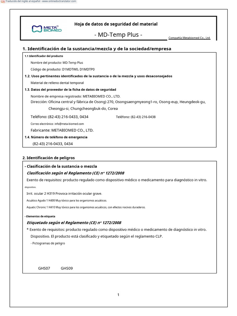 HS MD TEMP - En.es | PDF | Agua | Dispositivo médico