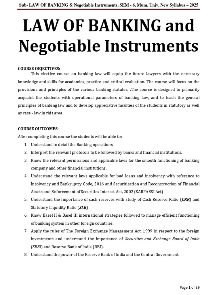 Banking Law and Negotiable Instruments Guide | PDF | Banks | Reserve ...