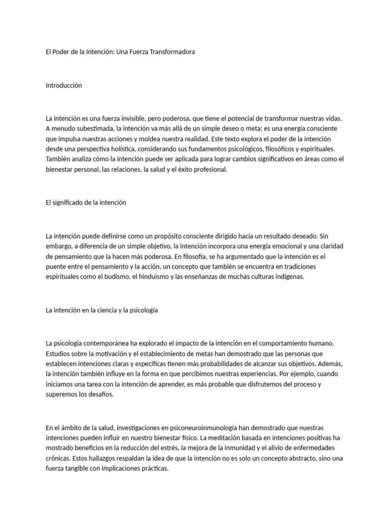 El Poder de La Intencion | PDF | Pensamiento | Sicología