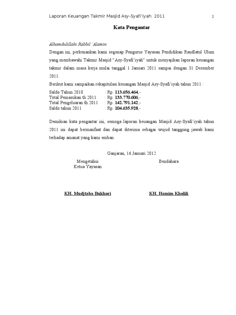 Pengantar Laporan Keuangan Masjid 2012