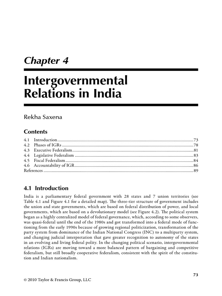 Intergovernmental Relations in India | PDF | Government