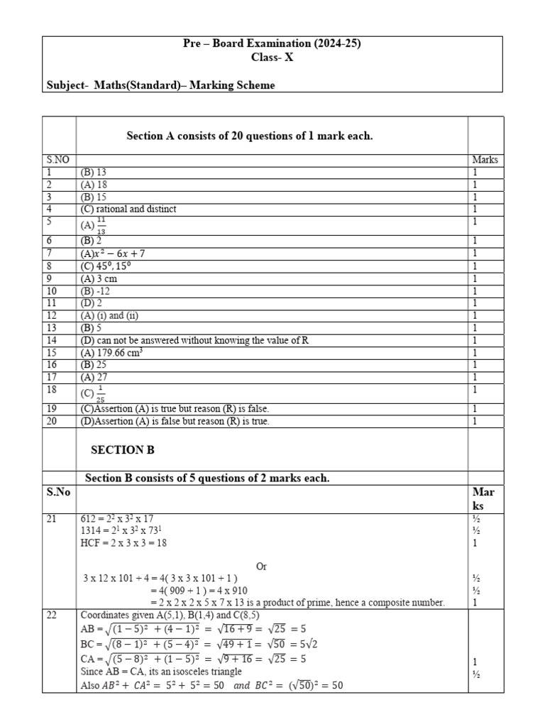 Class X Maths Marking Scheme 2024-25 | PDF | Area | Triangle