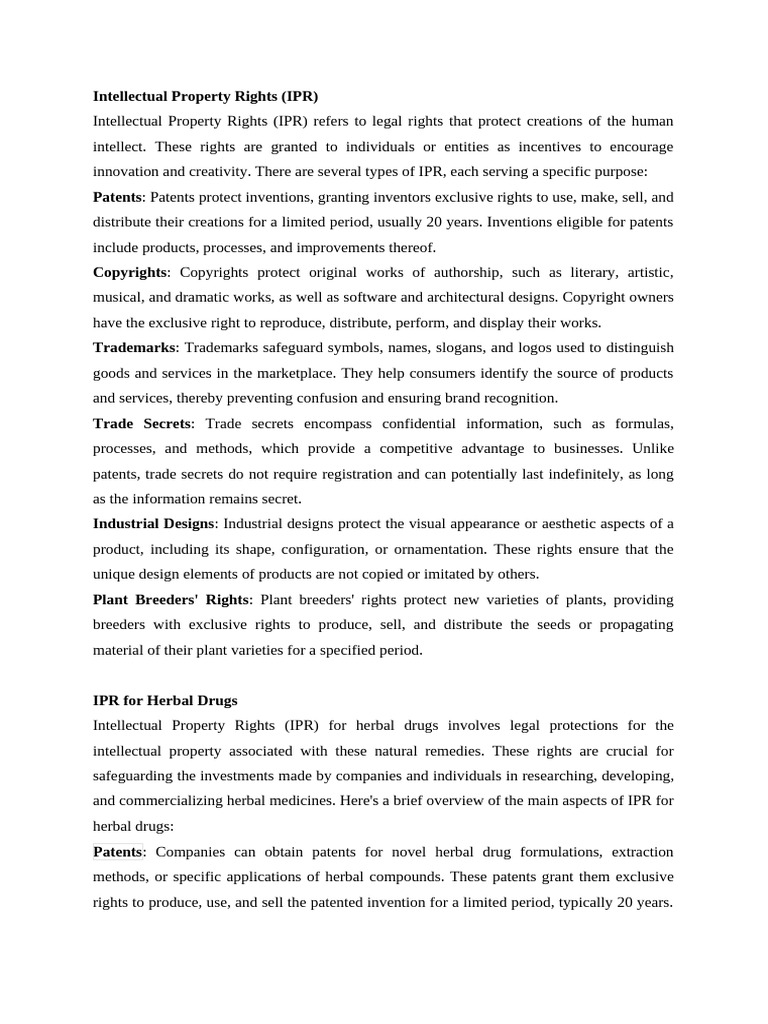 IPR Overview in Herbal Drug Technology | PDF | Intellectual Property ...
