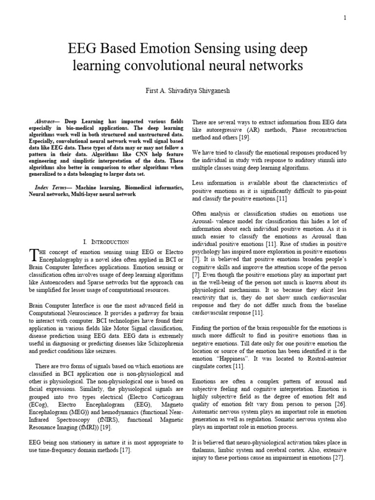 EEG Emotion Classification with CNNs | PDF | Emotions | Discrete ...
