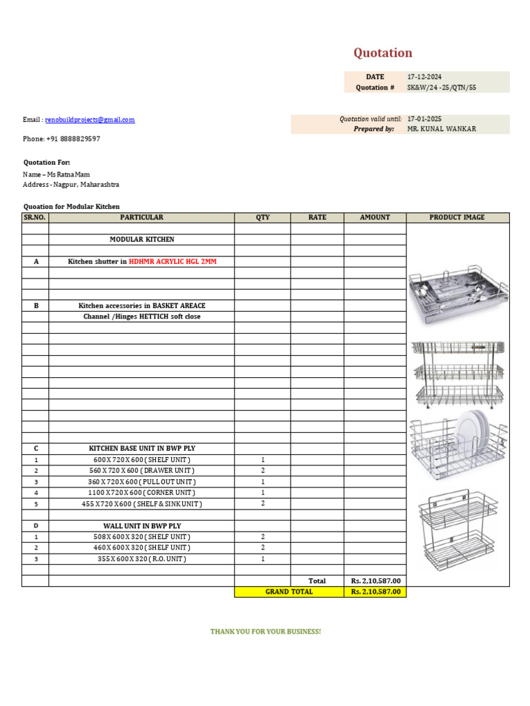 Quoation For Kitchen 171224 | PDF
