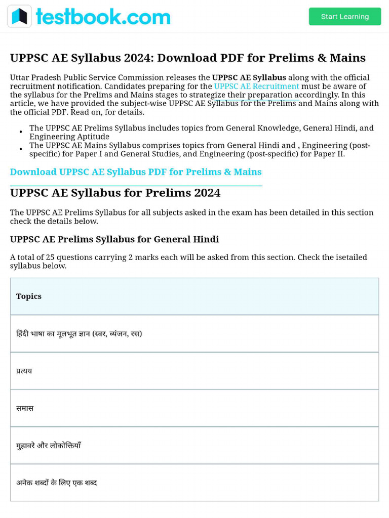 UPPSC AE Syllabus 2024 - Download PDF For Prelims & Mains | PDF