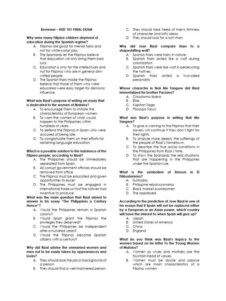 HIST 101 Final Exam Reviewer Guide | PDF | Philippines