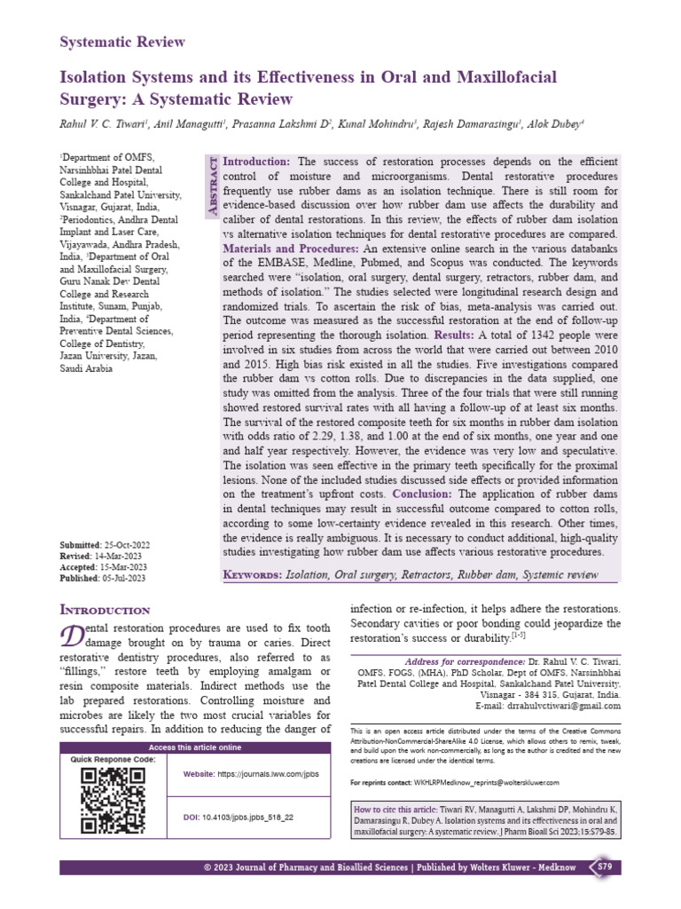 Dental Isolation Techniques Review | PDF | Dentistry | Medical Specialties