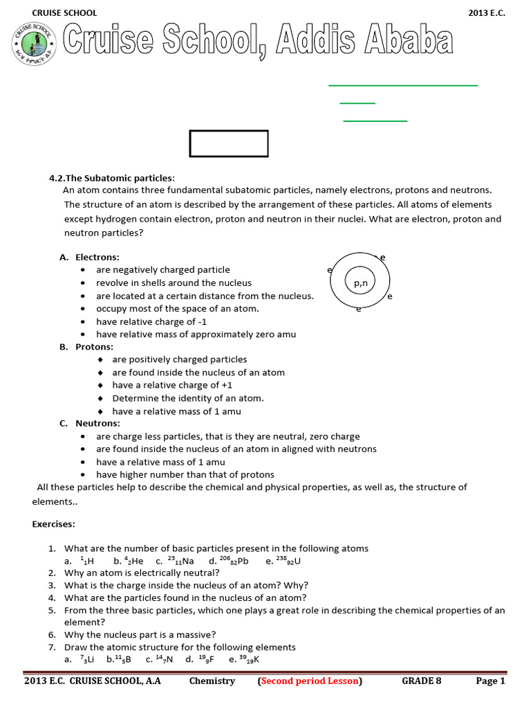 Grade 8 Chemistry: Subatomic Particles | PDF | Atoms | Atomic Nucleus