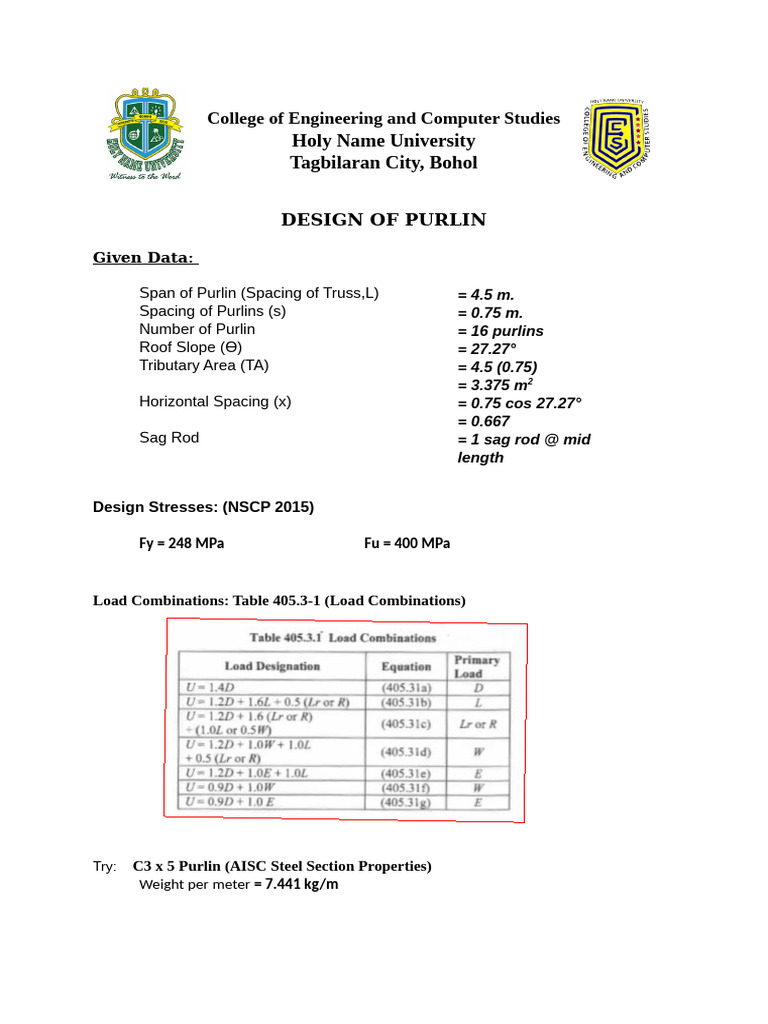 Purlin Design and Load Analysis Guide | PDF | Structural Analysis ...
