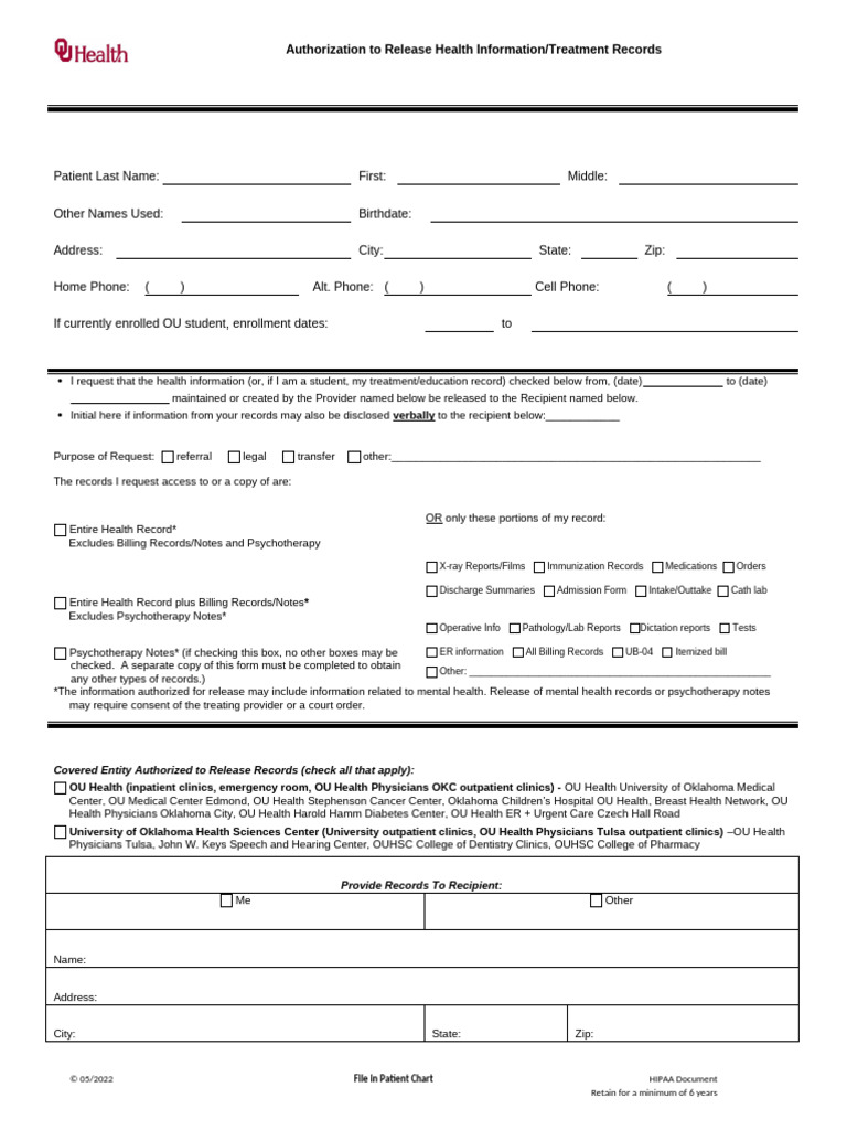 Authorization Release Individuals Health Information 5.10.22 | PDF ...
