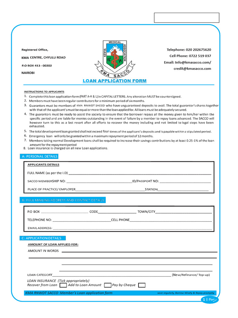 KMA SACCO Loan Application Form | PDF | Loans | Credit Union