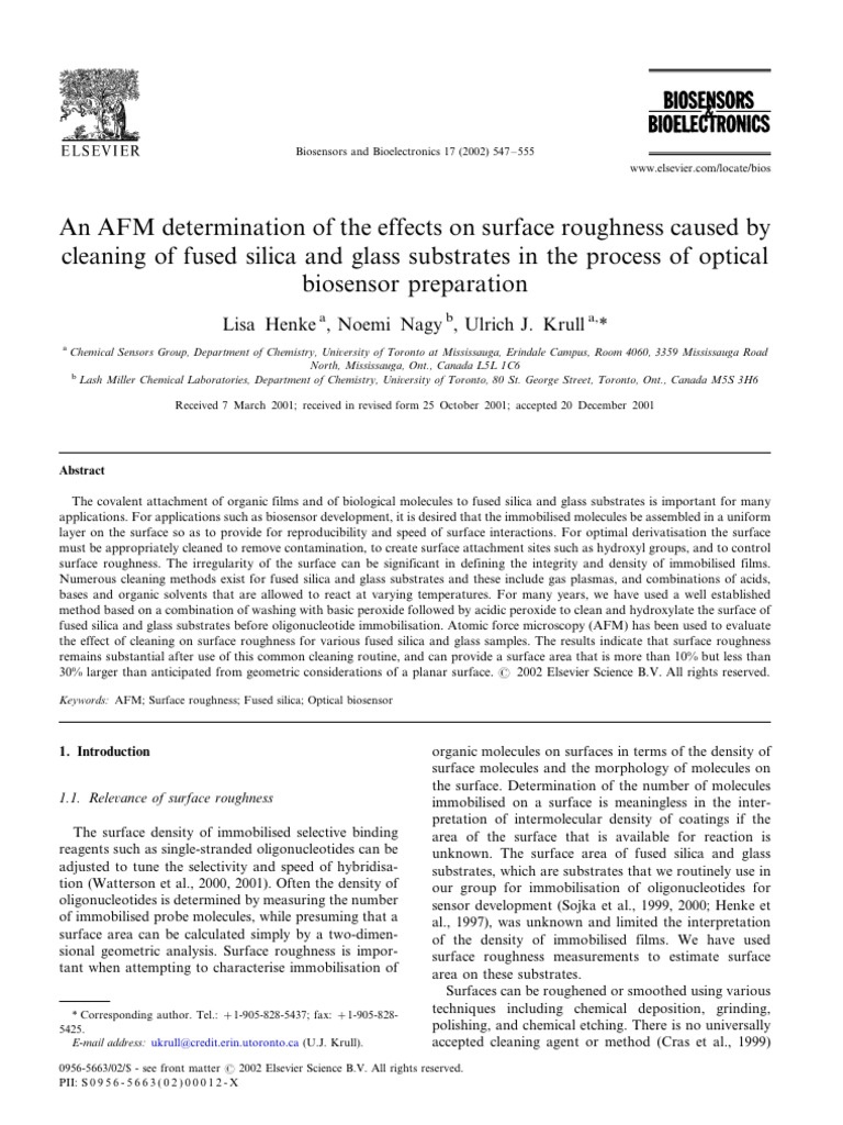 An AFM Determination of The Effects On Surface Roughness Caused by ...