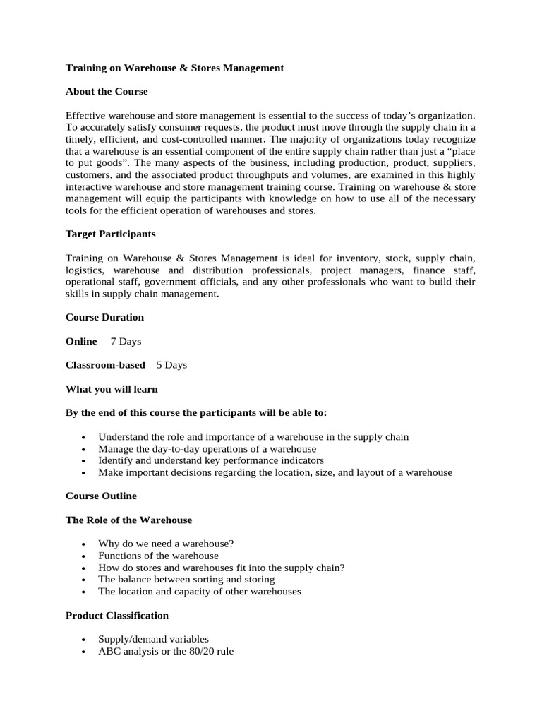 Warehouse Management Training Course | PDF | Warehouse | Supply Chain
