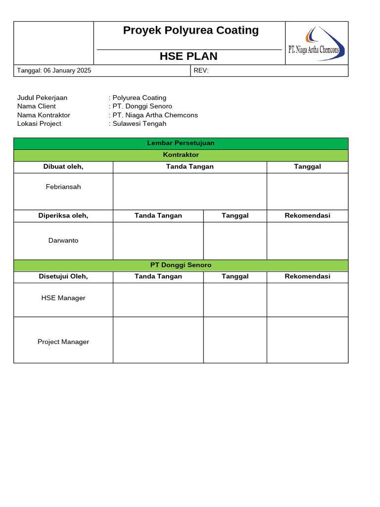 Rencana HSE Proyek Polyurea Coating | PDF