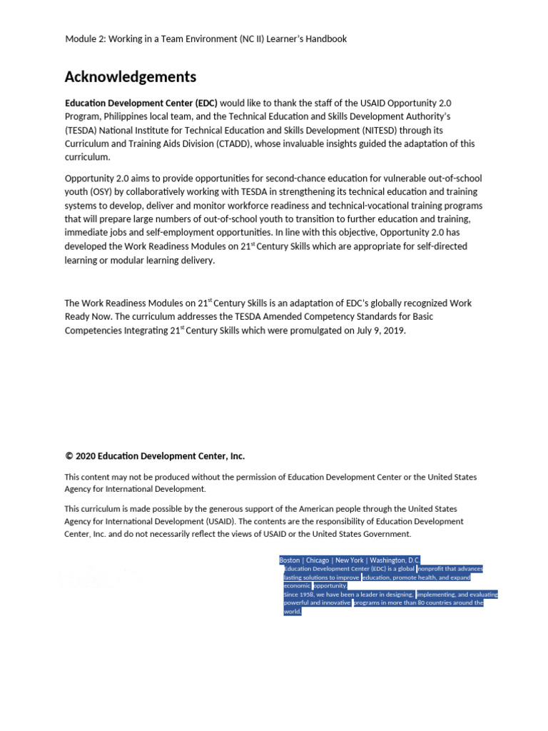 Teamwork Skills for Work Readiness | PDF | Learning | Goal