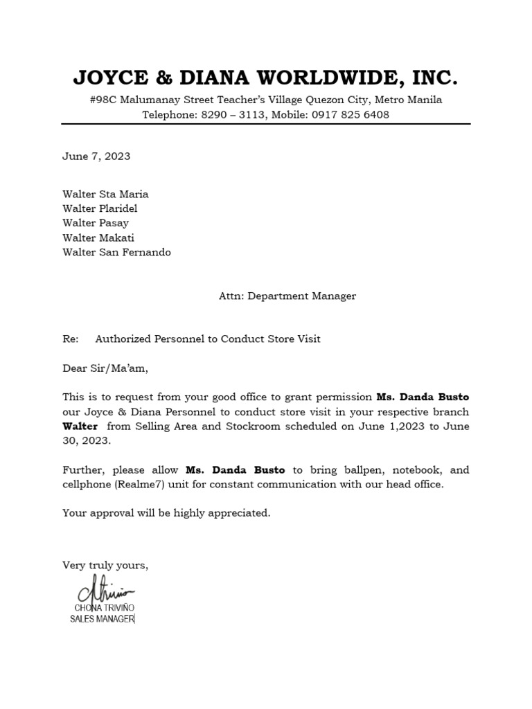 Store Visit Authorization Request | PDF