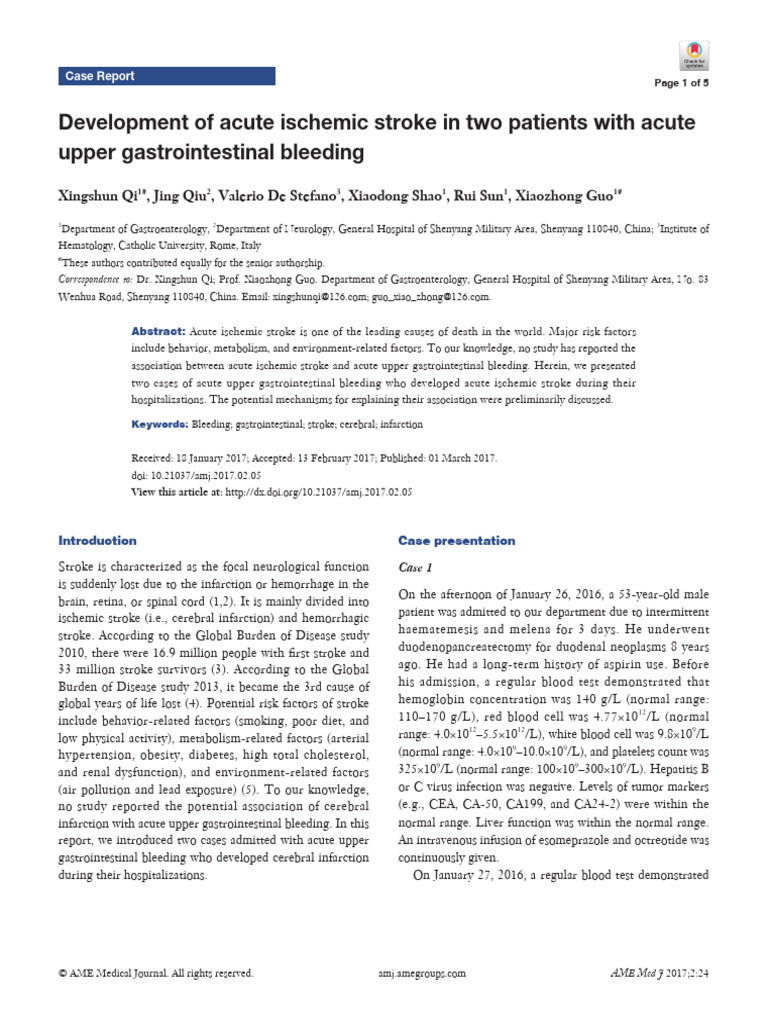 Stroke Risk in Gastrointestinal Bleeding | PDF | Stroke | Ischemia