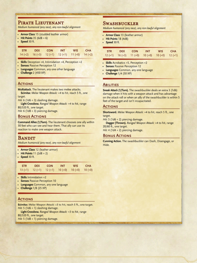 Pirates Statblock | PDF